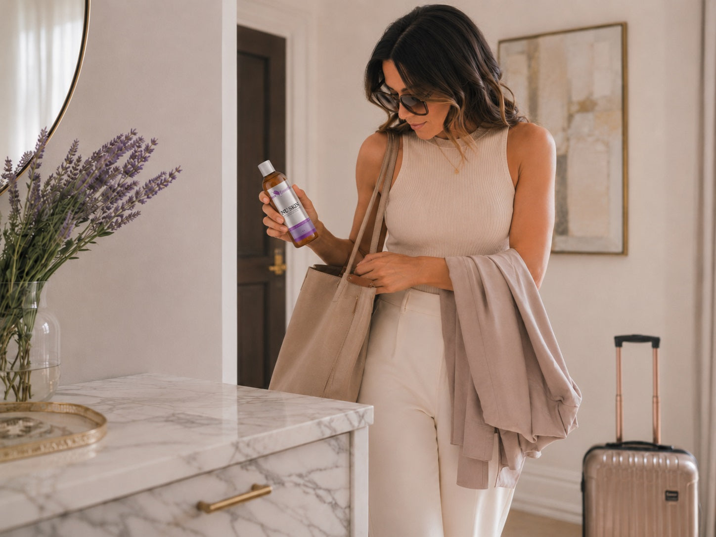 Adult preparing for the day with NU SKIN moisture care
