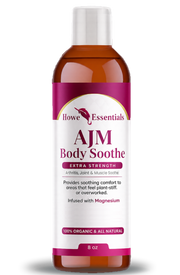 An 8 fl. oz.  bottle of Howe Essentials AJM Body Soothe Extra Strength an infused mineral-enhanced blend for Active Lifestyle Enthusiasts 