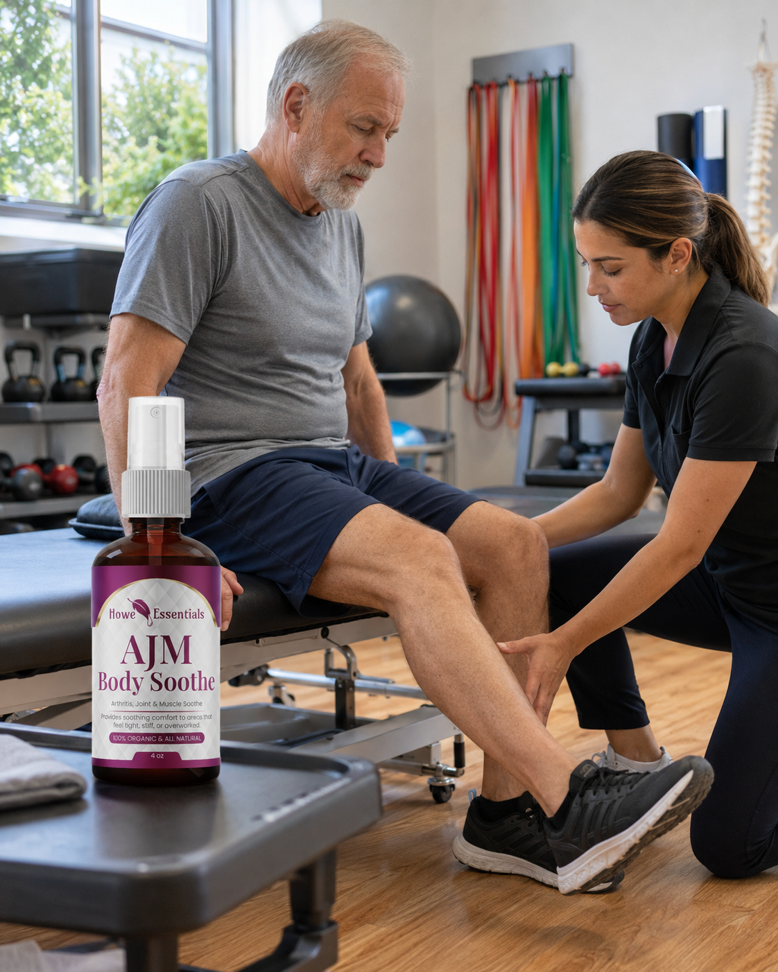 AJM Body Soothe displayed during a guided physical therapy session