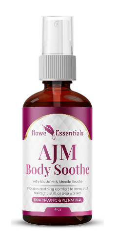 AJM Body Soothe natural botanical spray displayed in a clean, premium wellness setting with warm lighting and modern packaging